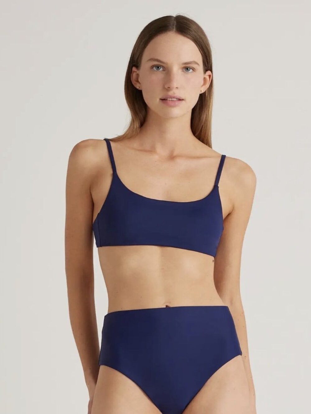 Quince Italian Scoop Neck Bikini Top - Deep Navy Sz L NWT